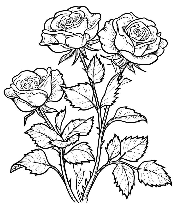 Druckbare Gratis Rose ausmalbilder