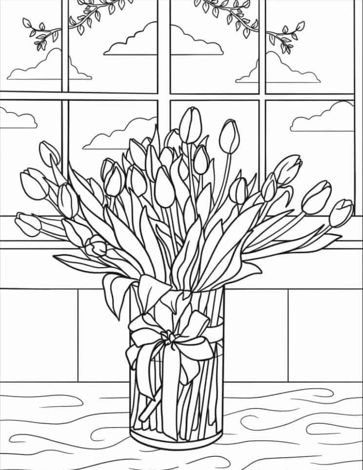 Druckbare Gratis Tulpe ausmalbilder
