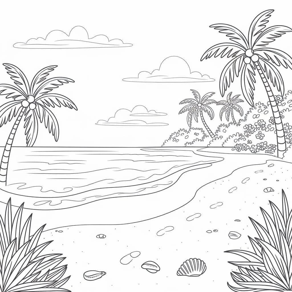 Druckbarer Strand kostenlos ausmalbilder