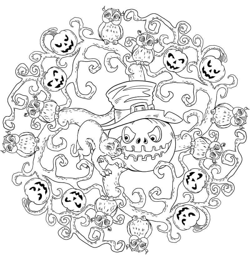 Halloween-Mandala für 6-jährige Kinder ausmalbilder