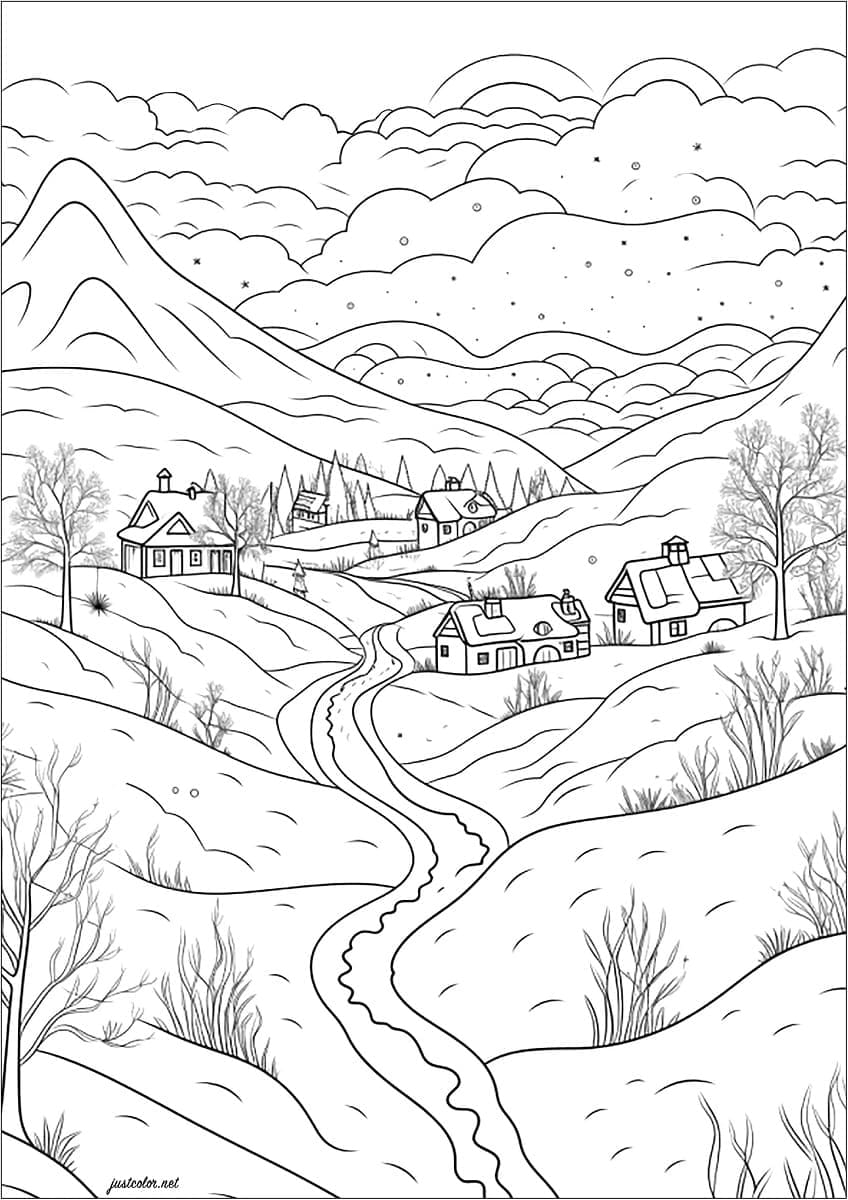 Landschaft kostenlos für Kinder ausmalbilder