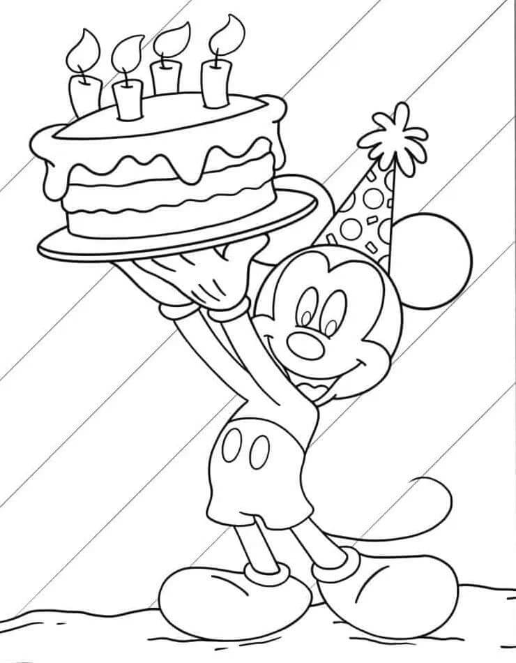 Mickey Mouse und Geburtstagstorte ausmalbilder