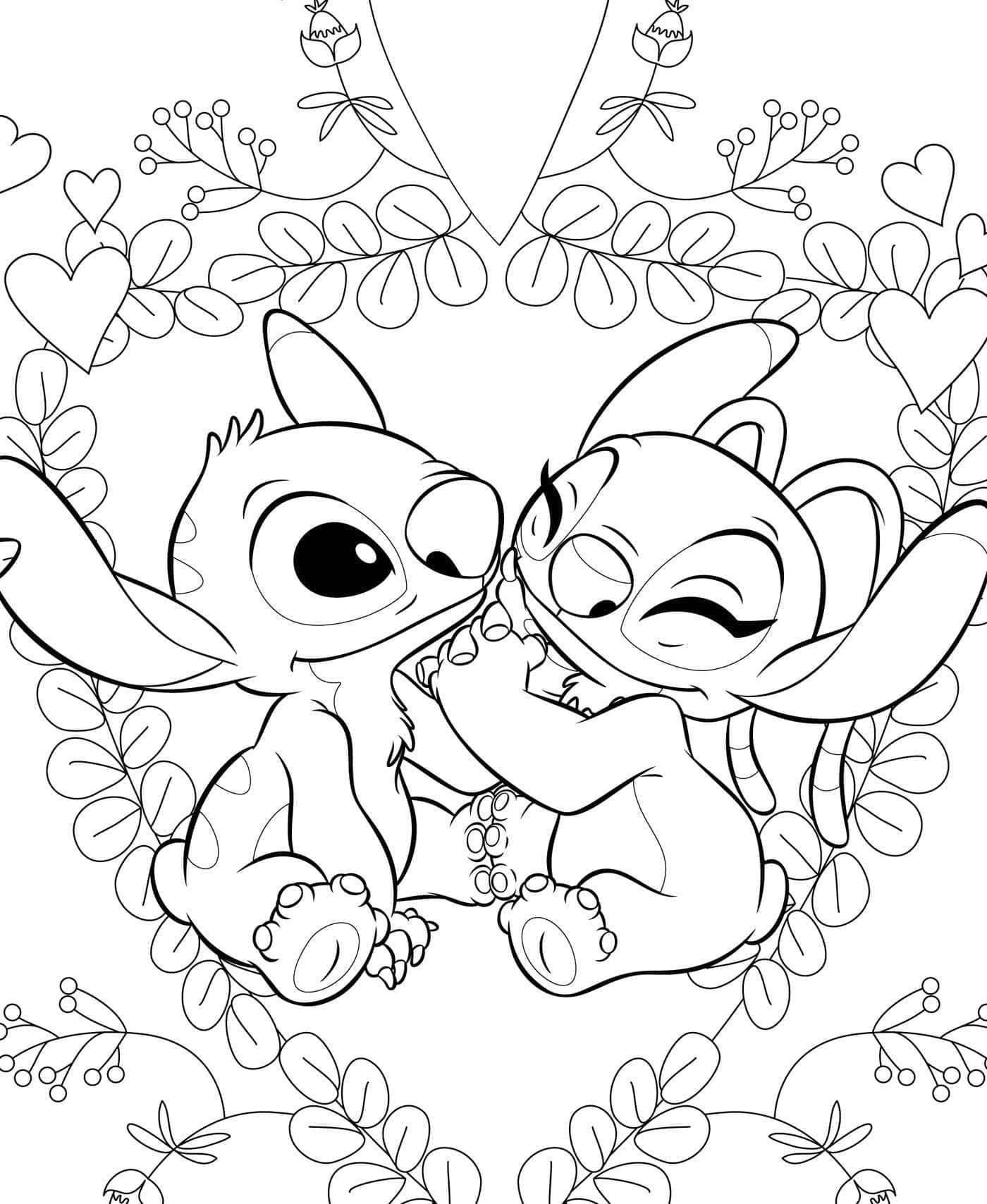 Ausdruckbares Stitch und Angel ausmalbilder