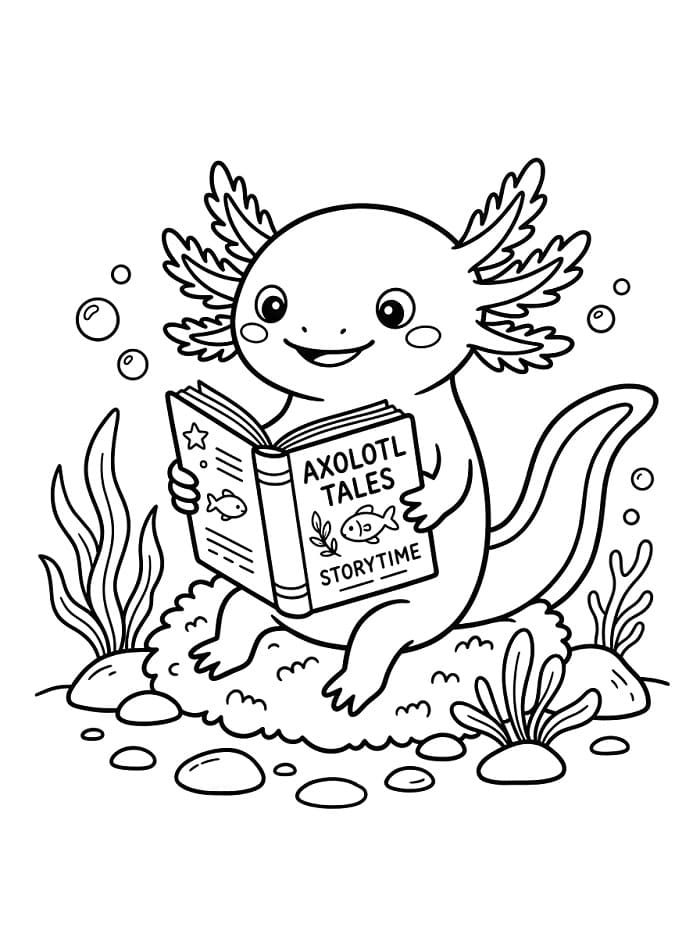 Axolotl liest ein Buch ausmalbilder