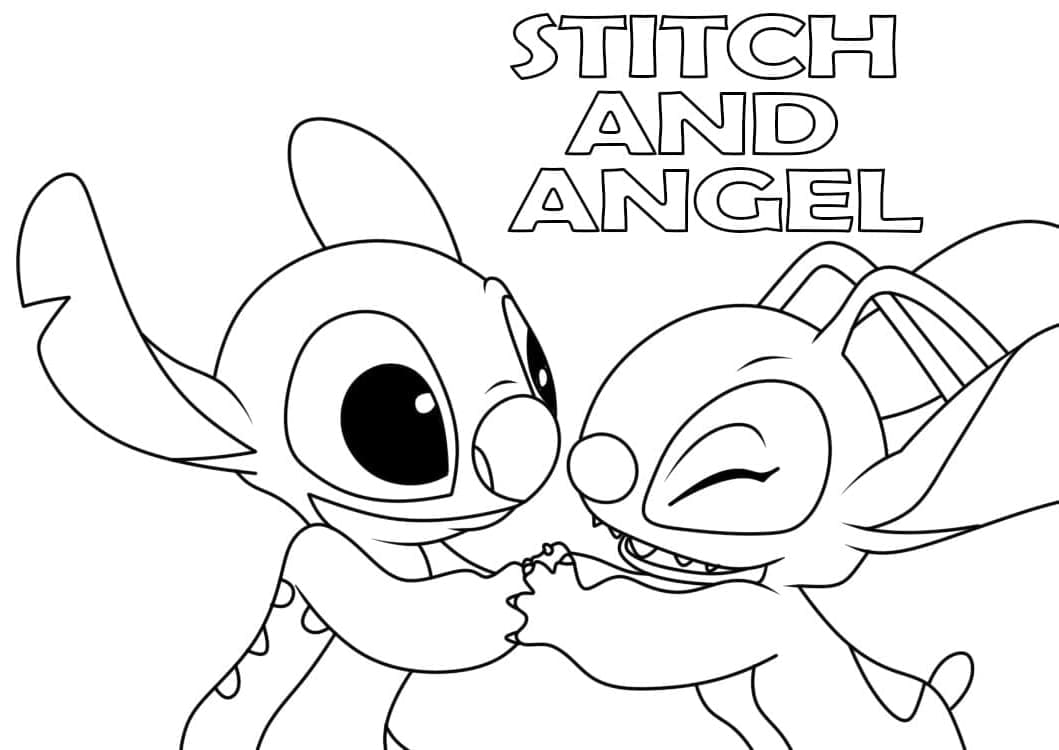 Druckbares Stitch und Angel für Kinder ausmalbilder