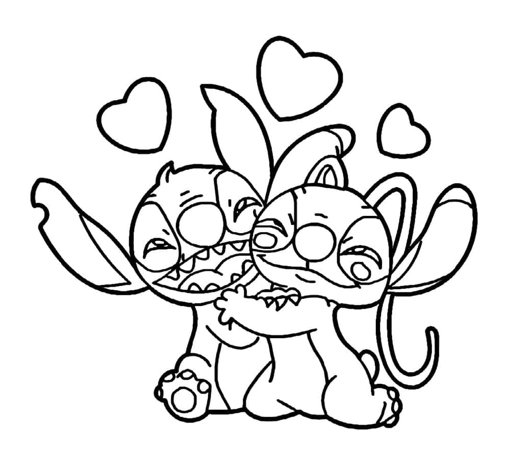 Druckbares Stitch und Angel ausmalbilder