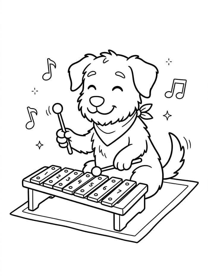 Ein Hund spielt Xylophon ausmalbilder