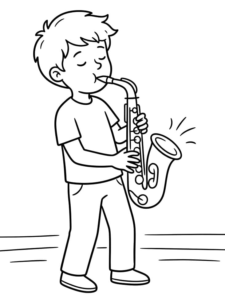 Ein Junge spielt Saxophon ausmalbilder