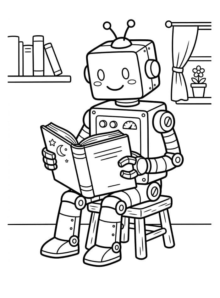 Ein Roboter liest ein Buch ausmalbilder