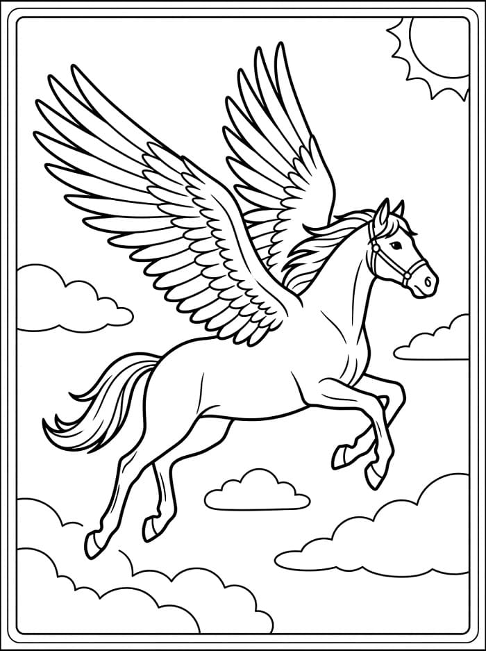 Ein fliegender Pegasus ausmalbilder