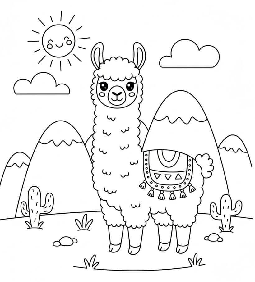 Ein niedliches Lama ausmalbilder