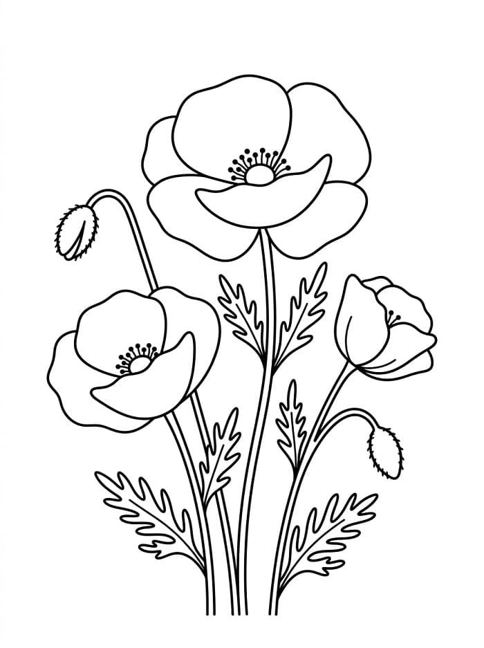 Einfache Mohnblumen ausmalbilder