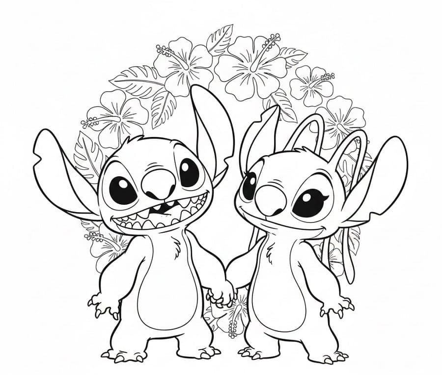 Einfaches Stitch und Angel ausmalbilder