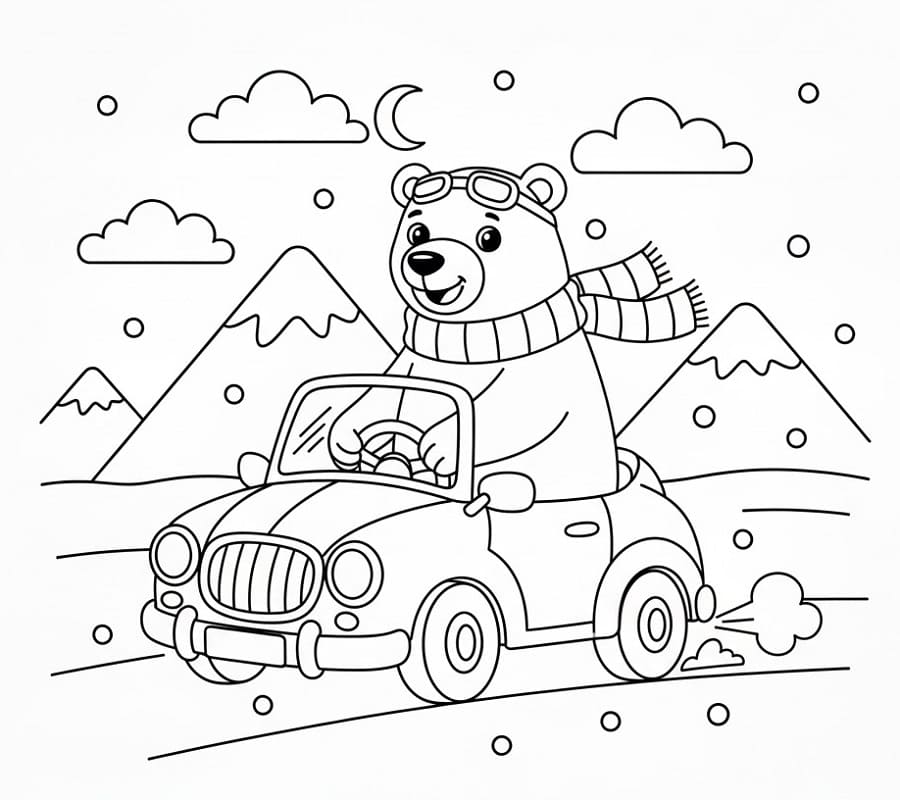 Eisbär fährt Auto ausmalbilder
