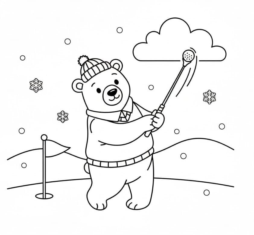 Eisbär spielt Golf ausmalbilder