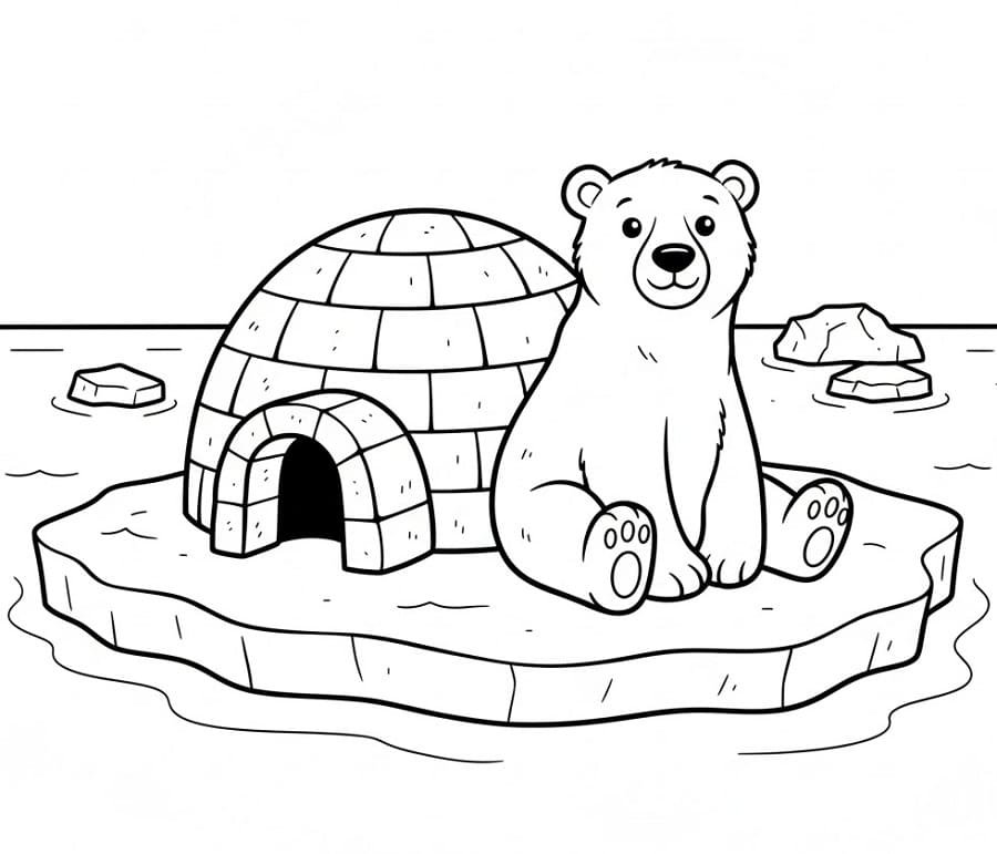 Eisbär und Iglu ausmalbilder