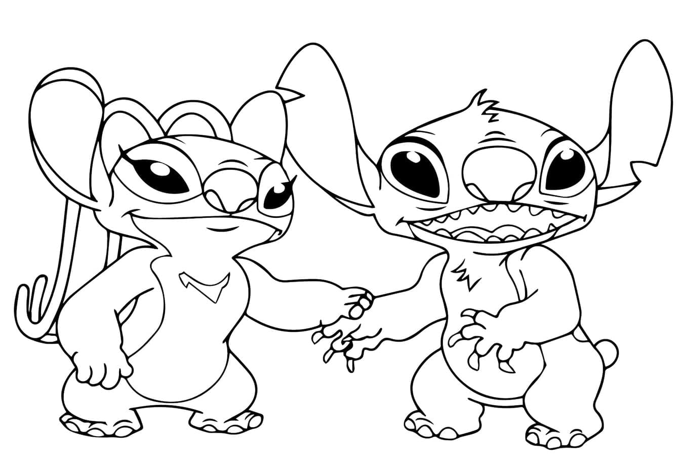 Gratis druckbares Stitch und Angel ausmalbilder