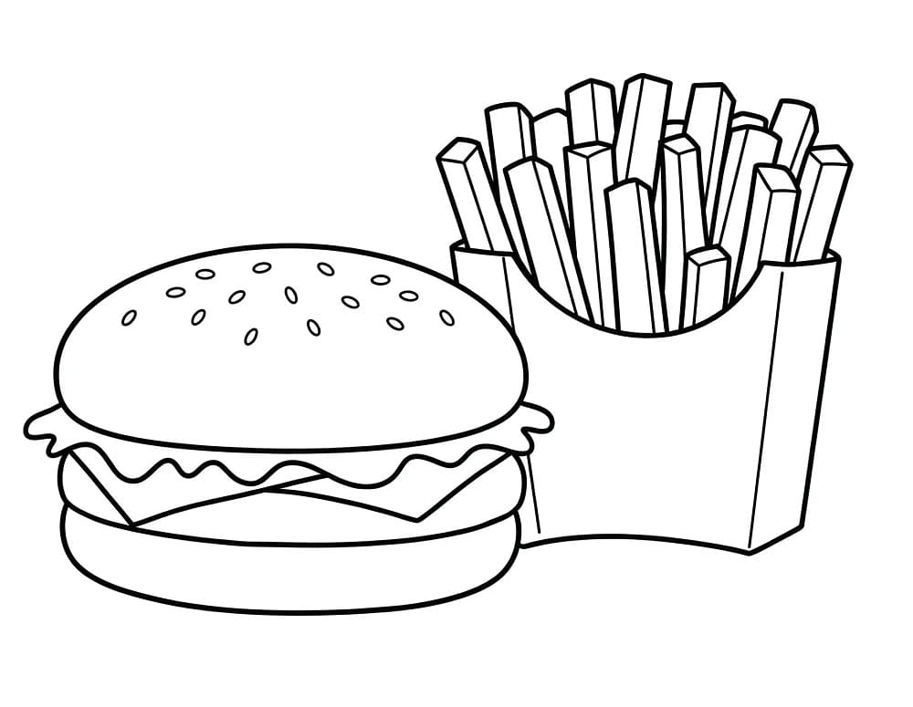 Hamburger mit Pommes frites ausmalbilder