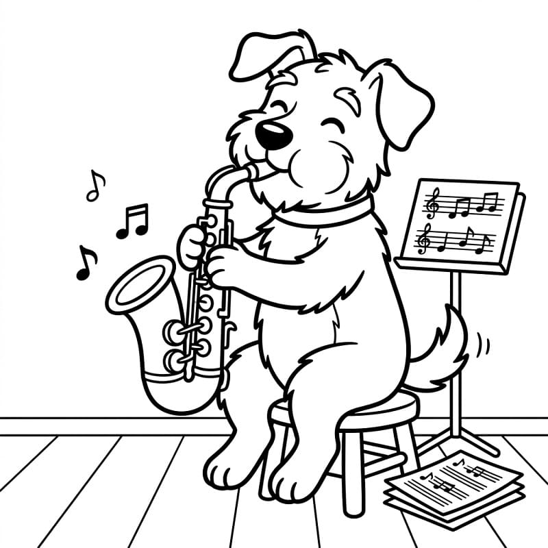 Hund spielt Saxophon ausmalbilder