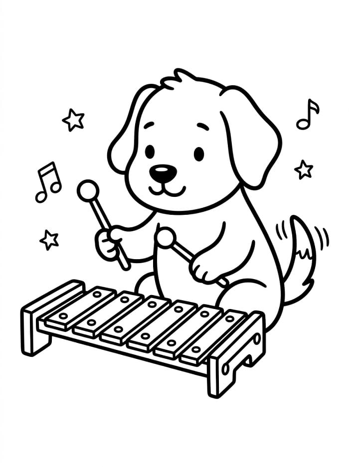 Hund spielt Xylophon ausmalbilder