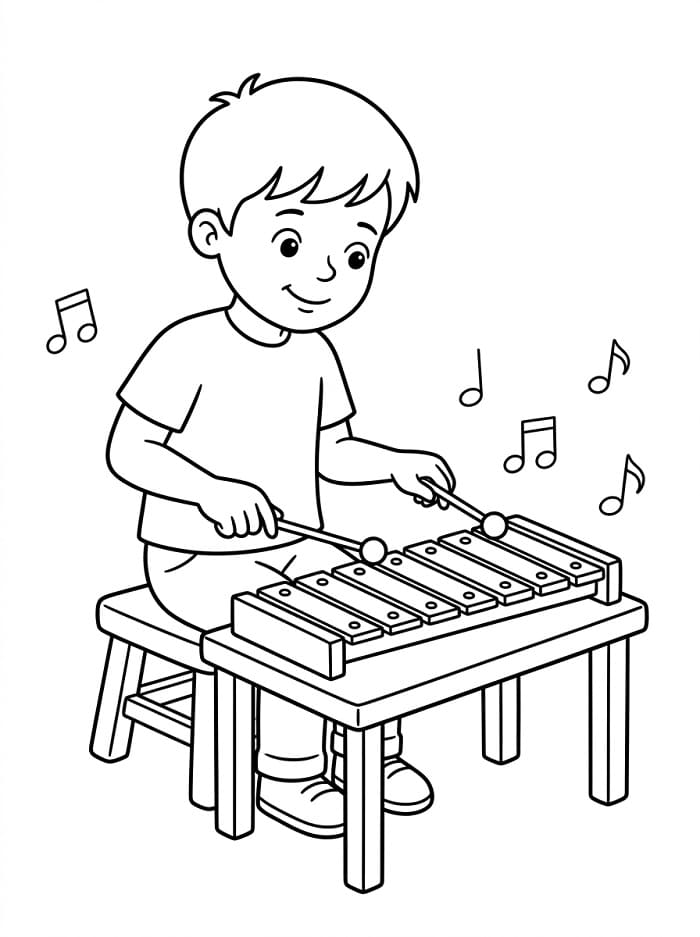 Junge spielt Xylophon ausmalbilder