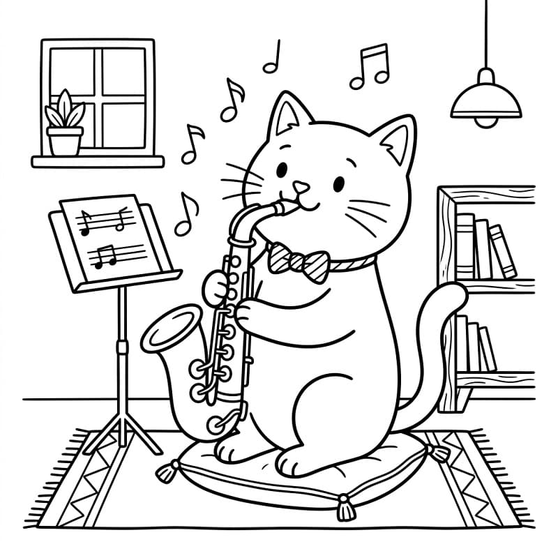 Katze spielt Saxophon ausmalbilder