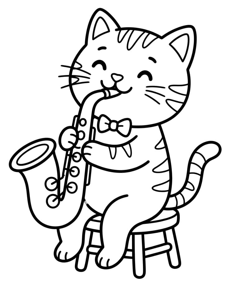 Kleine Katze spielt Saxophon ausmalbilder
