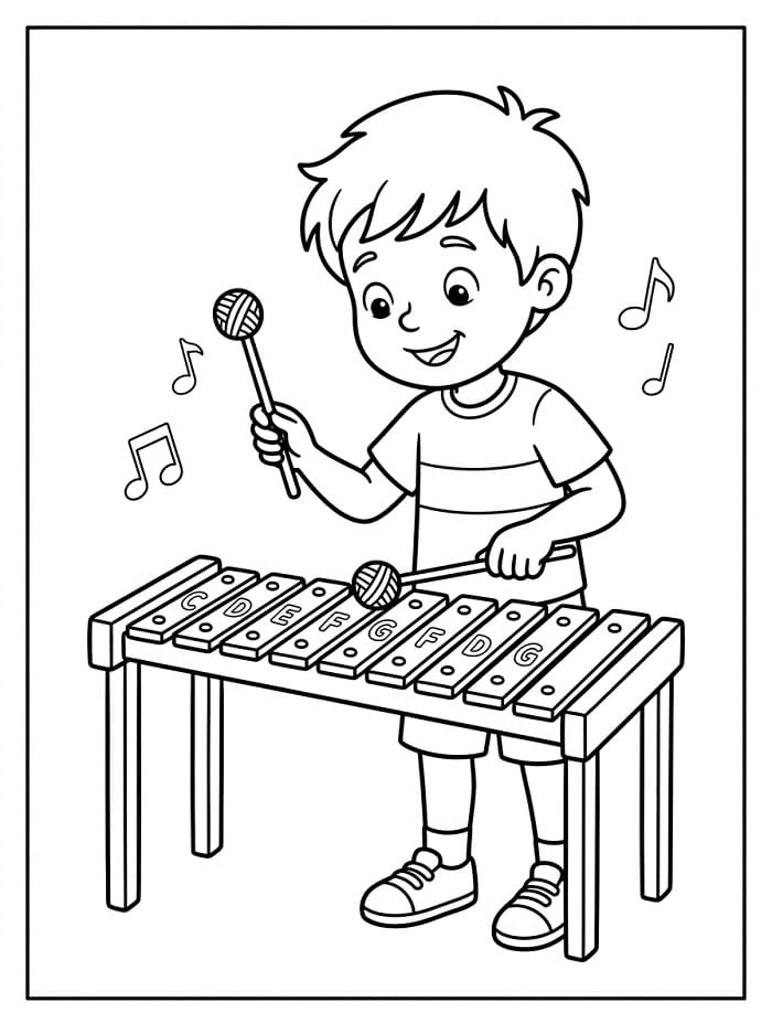 Kleiner Junge spielt Xylophon ausmalbilder