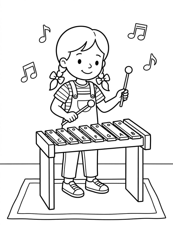 Kleines Mädchen spielt Xylophon ausmalbilder
