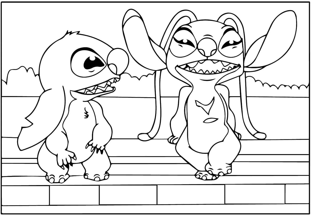 Kostenlos druckbares Stitch und Angel ausmalbilder