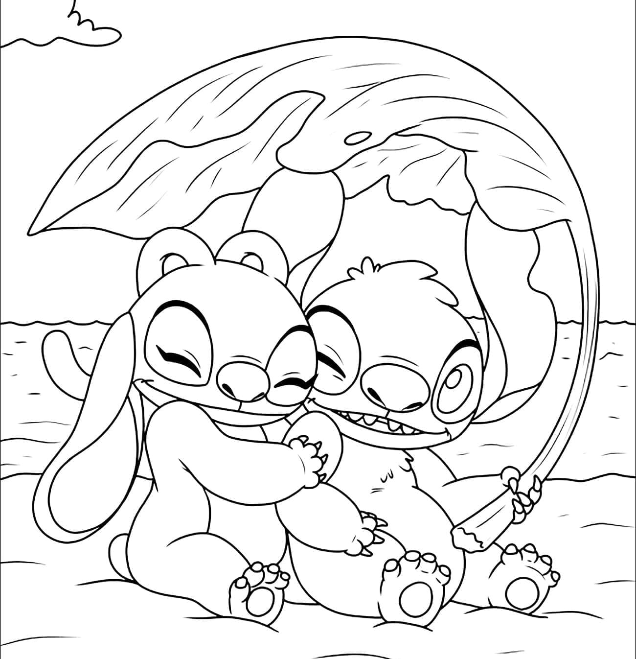 Kostenloses Stitch und Angel für Kinder ausmalbilder