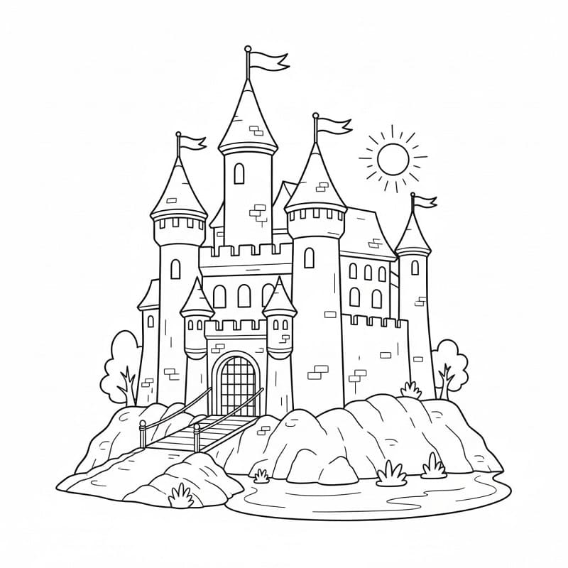 Leicht auszumalende Schloss ausmalbilder