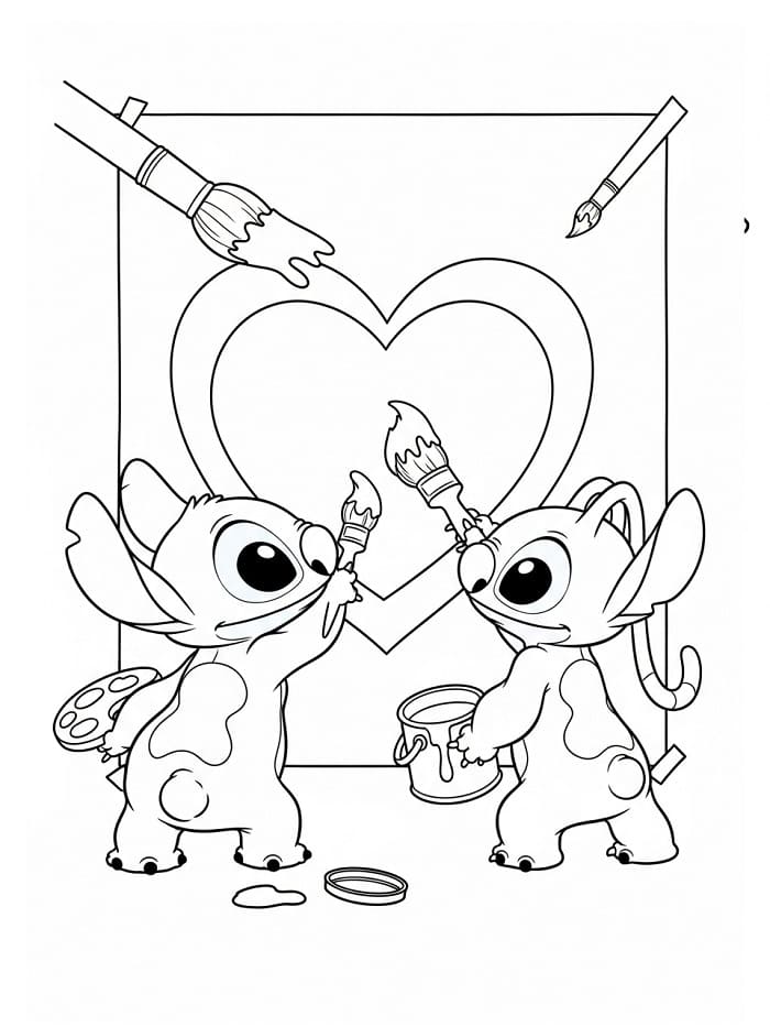 Leichtes Stitch und Angel ausmalbilder