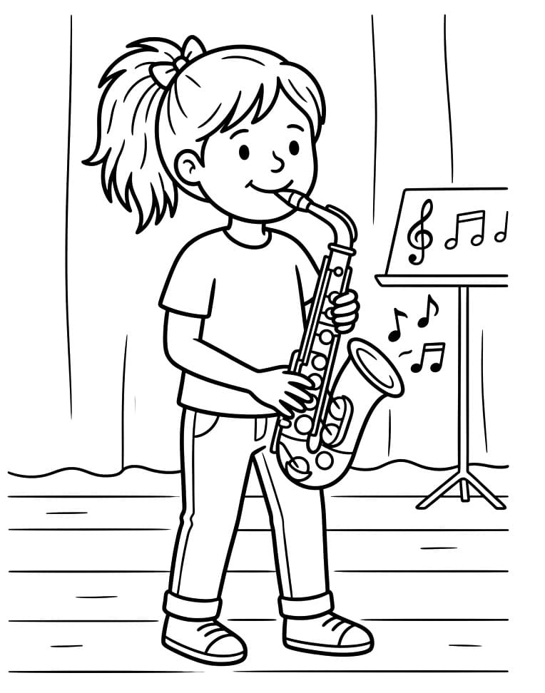 Mädchen spielt Saxophon ausmalbilder