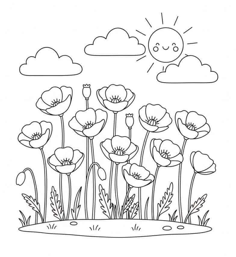 Mohnblume gratis ausmalbilder