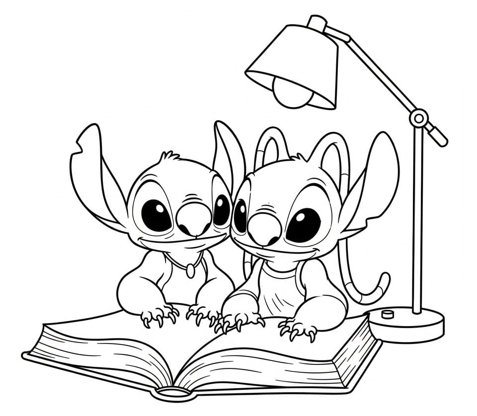 Nettes Stitch und Angel ausmalbilder