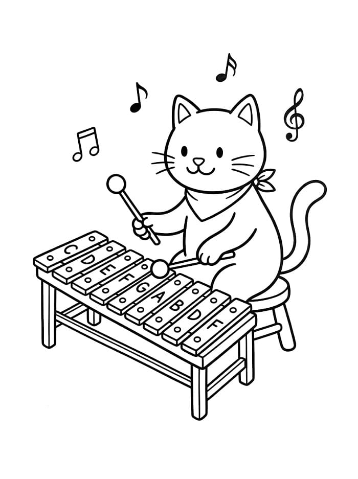 Niedliche Katze spielt Xylophon ausmalbilder