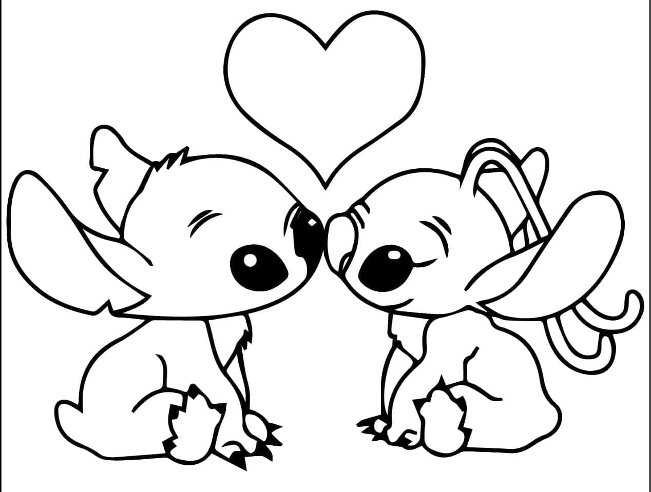 Niedliches Stitch und Angel ausmalbilder