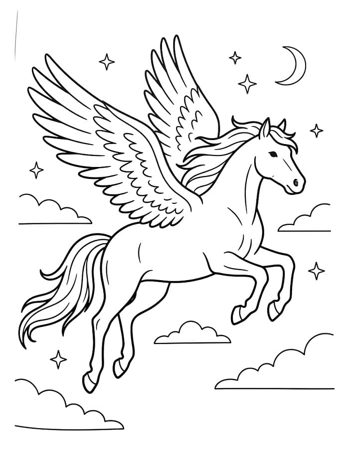 Pegasus am Himmel ausmalbilder
