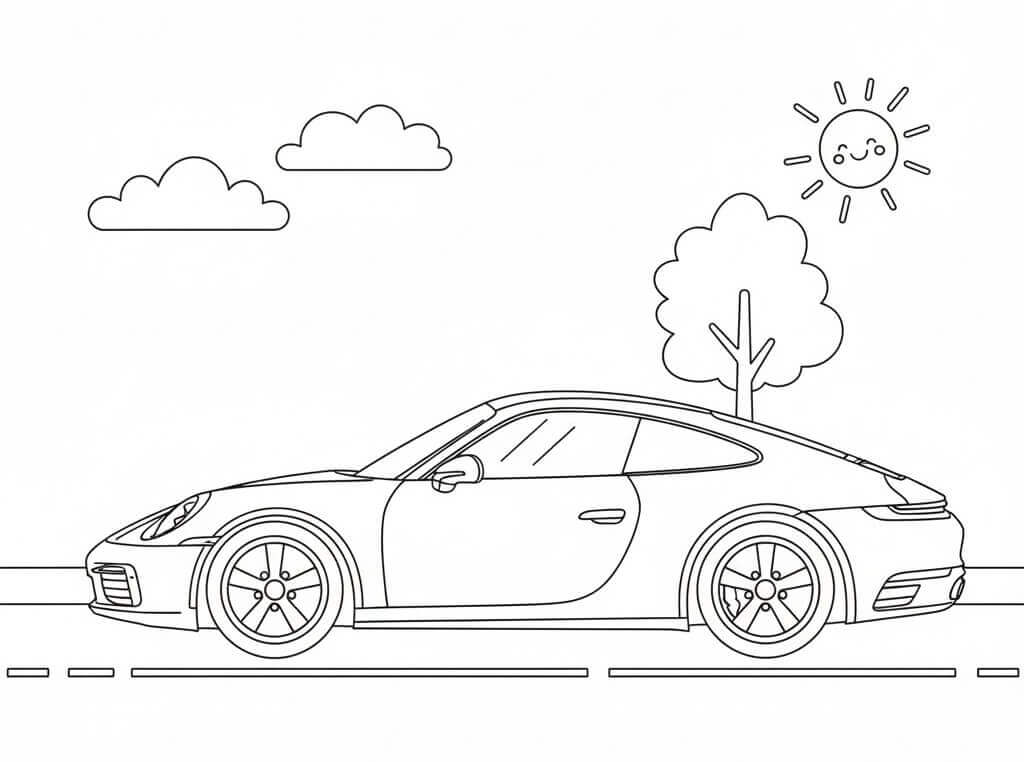 Porsche auf der Straße ausmalbilder