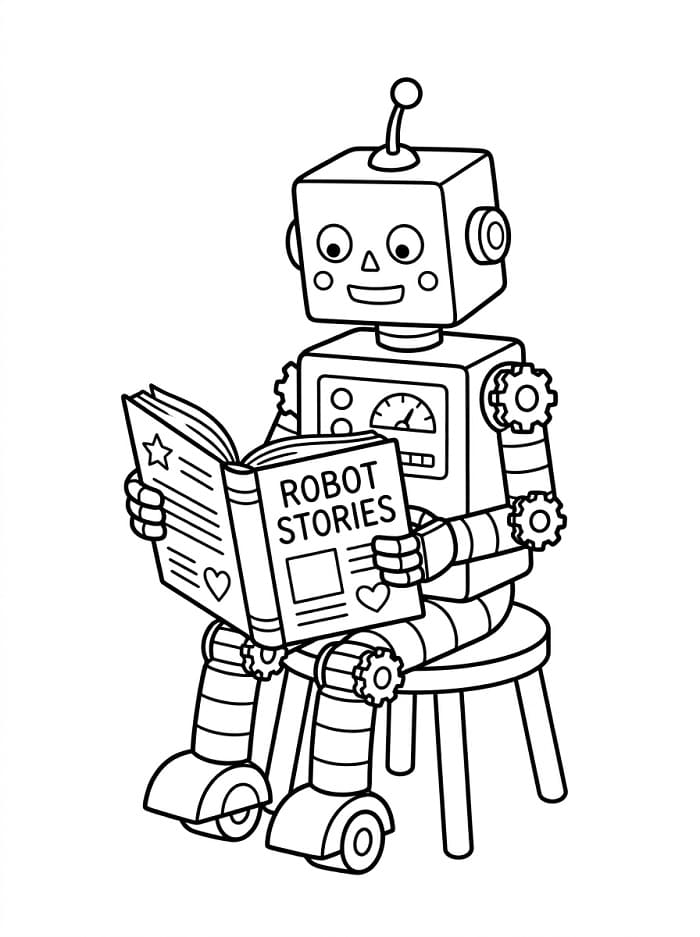 Roboter liest ein Buch ausmalbilder