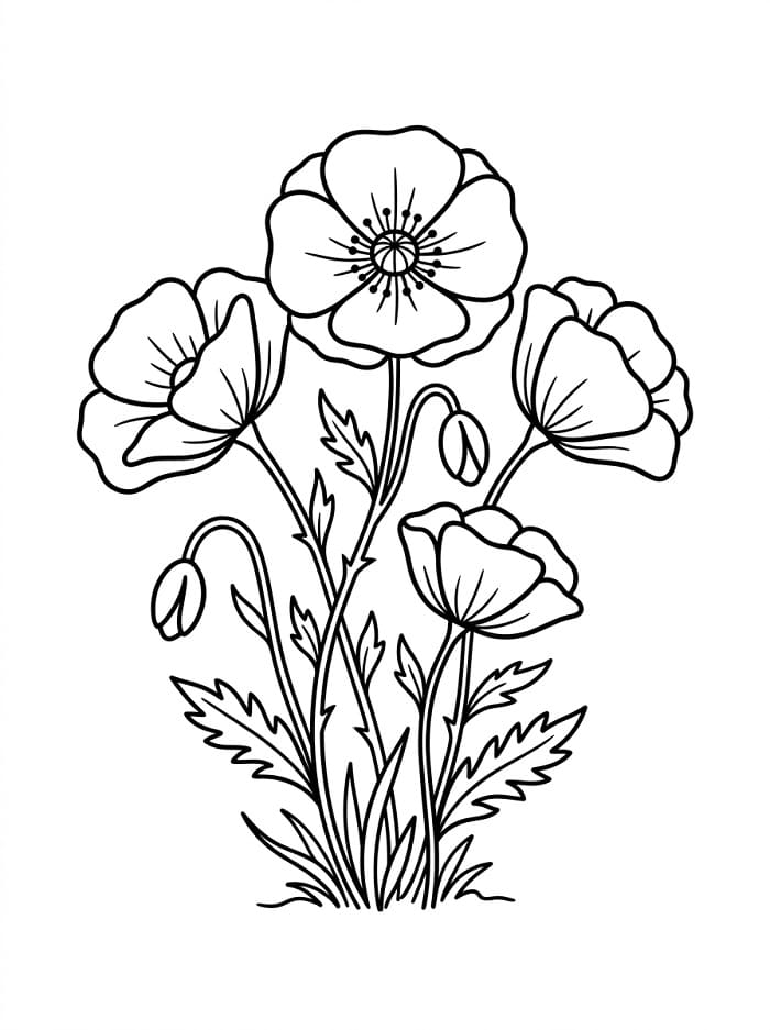 Schöne Mohnblumen ausmalbilder