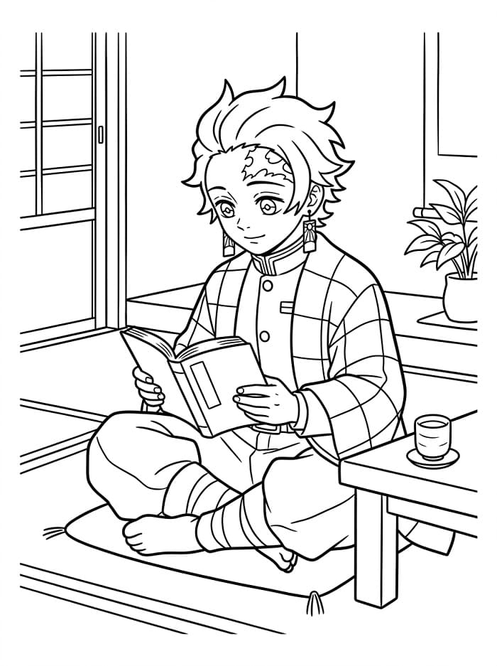 Tanjiro liest ein Buch ausmalbilder