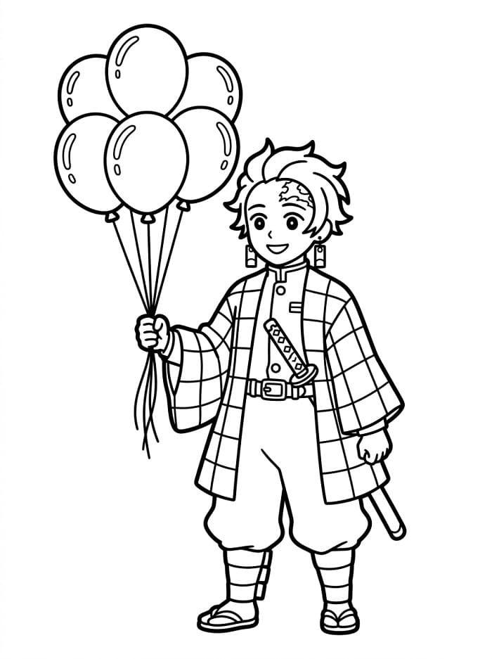 Tanjiro und Luftballons ausmalbilder
