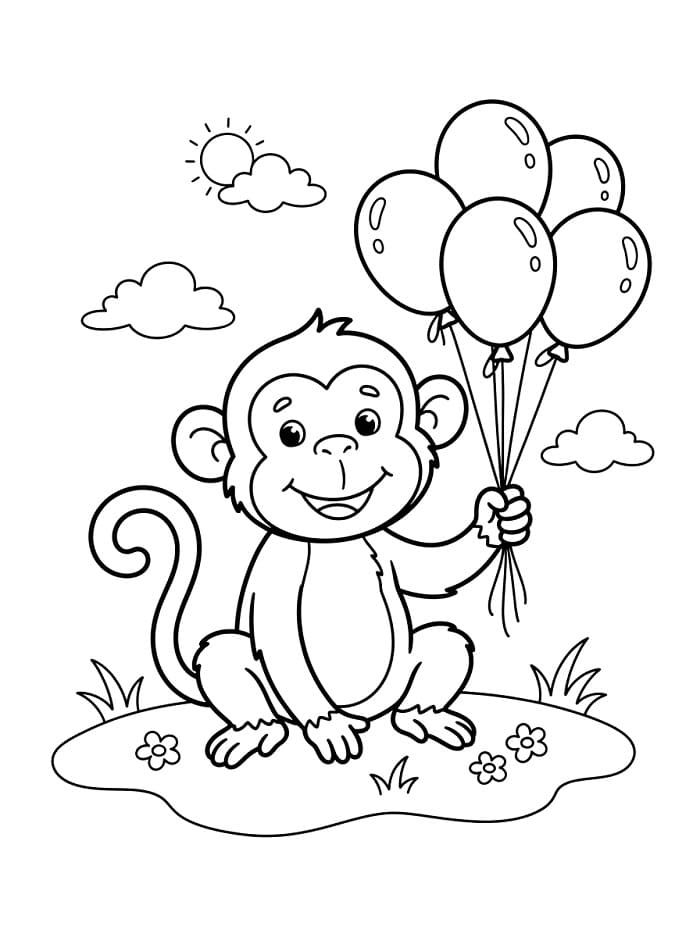 Affe hält Luftballons ausmalbilder