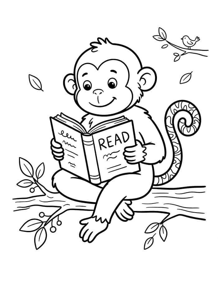 Affe liest ein Buch ausmalbilder