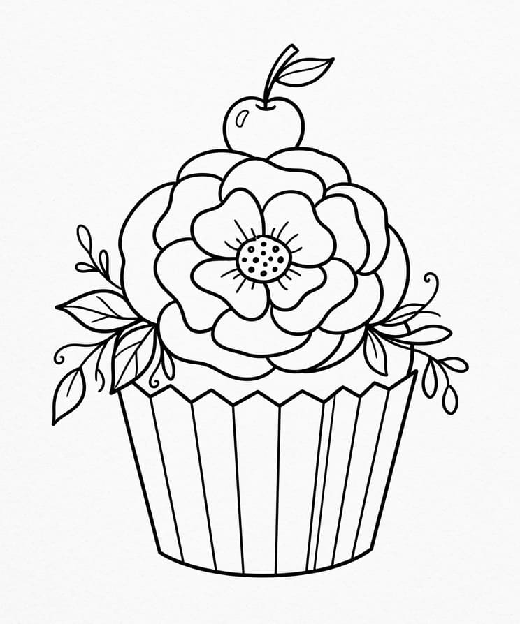 Cupcake mit Blume ausmalbilder
