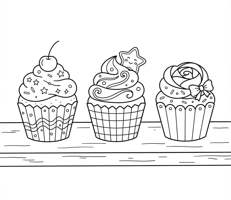 Drei Cupcakes ausmalbilder