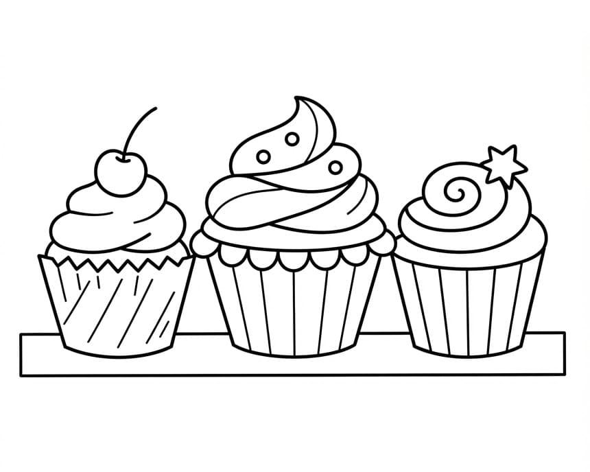 Drei einfache Cupcakes ausmalbilder