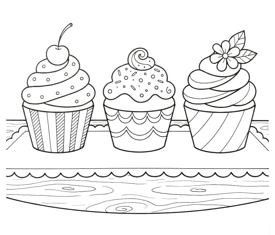 Drei leckere Cupcakes ausmalbilder